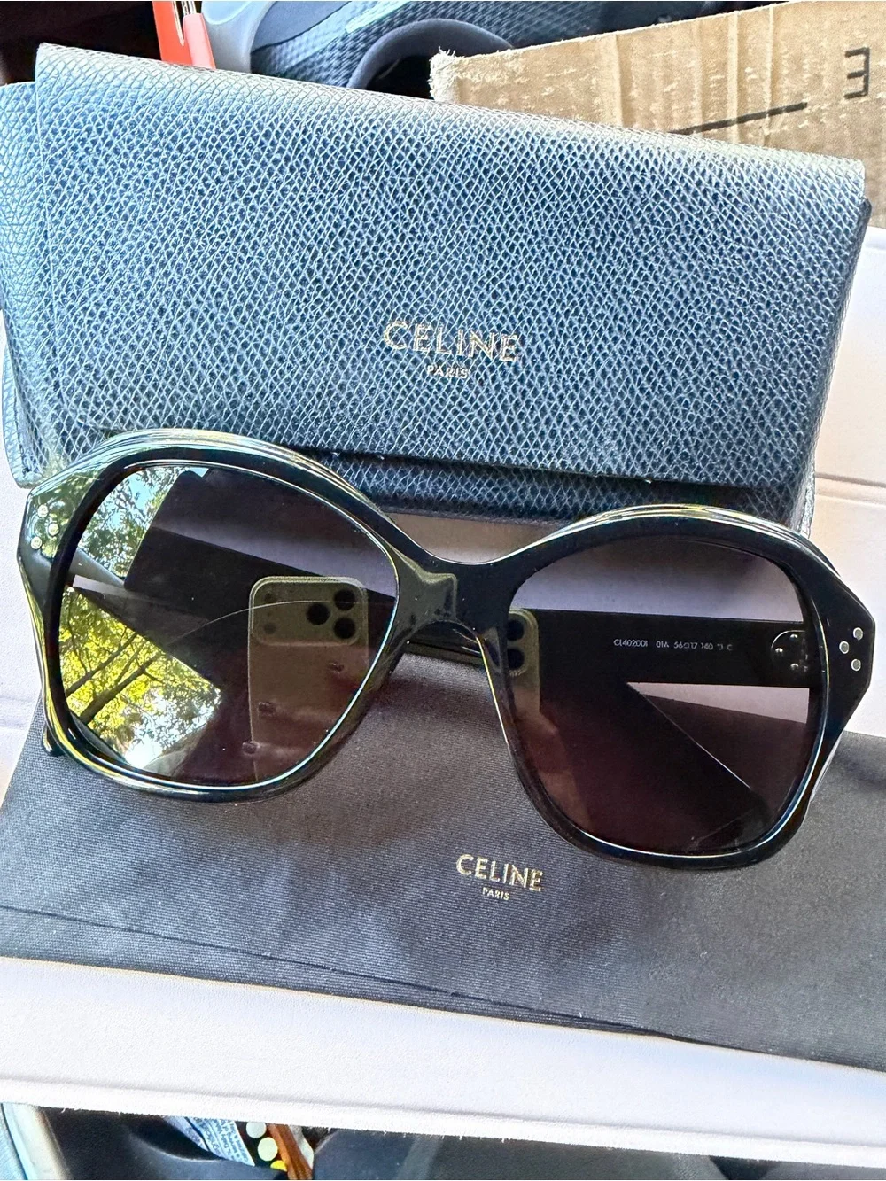 Celine Oversized Black Sunglasses with Dark Gray Lenses